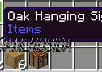 cara membuat hanging sign di Minecraft