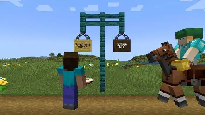cara membuat hanging sign di Minecraft
