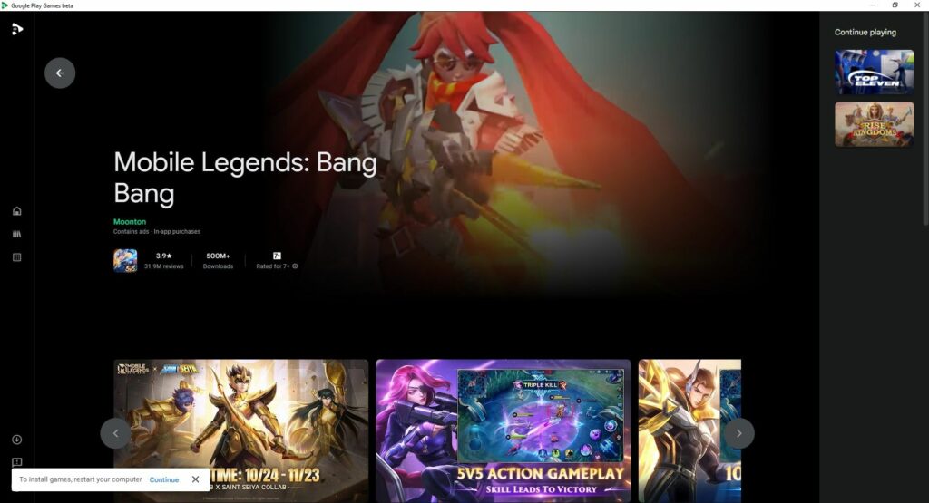 Cara Main Mobile Legend PC dengan Google Play Games PC