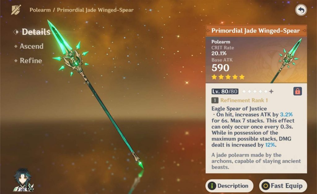 Senjata Hu Tao Terbaik Primodial Jade Winged Spear