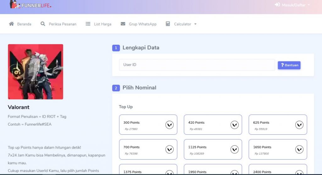 Tempat Top Up Valorant Murah & Cepat di Funnerlife