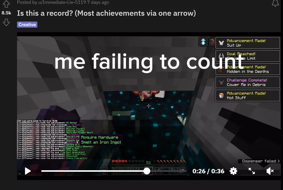 Pemain Minecraft Ini Berhasil Dapatkan 26 Achievement Sekaligus dengan 1 Anak Panah Saja!