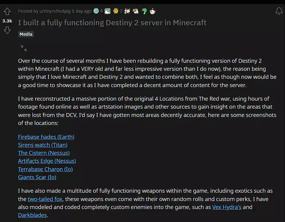 Pemain Ini Berhasil Buat Server Destiny 2 di Minecraft!