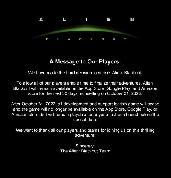 Game Alien: Blackout Bakal Tutup Server 31 Oktober 2023