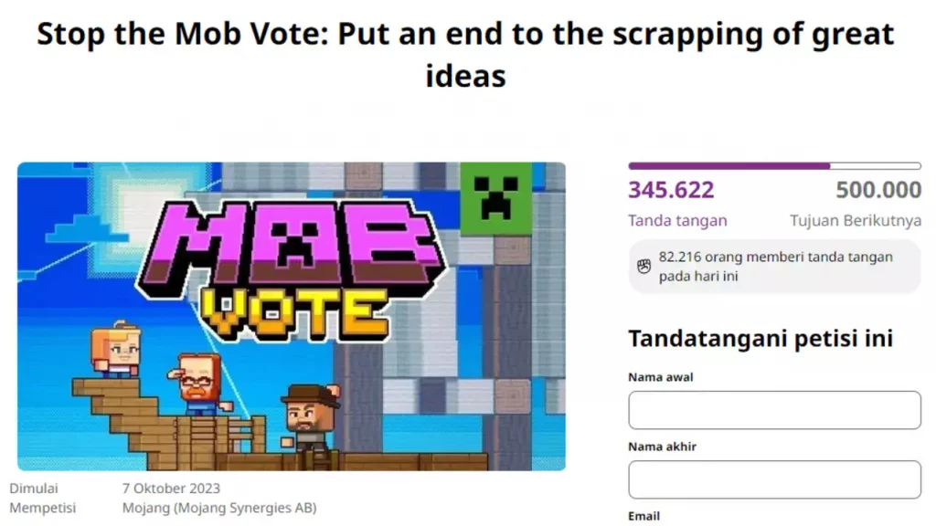 Petisi Menghentikan Minecraft Mob Vote Capai 300.000 Orang!