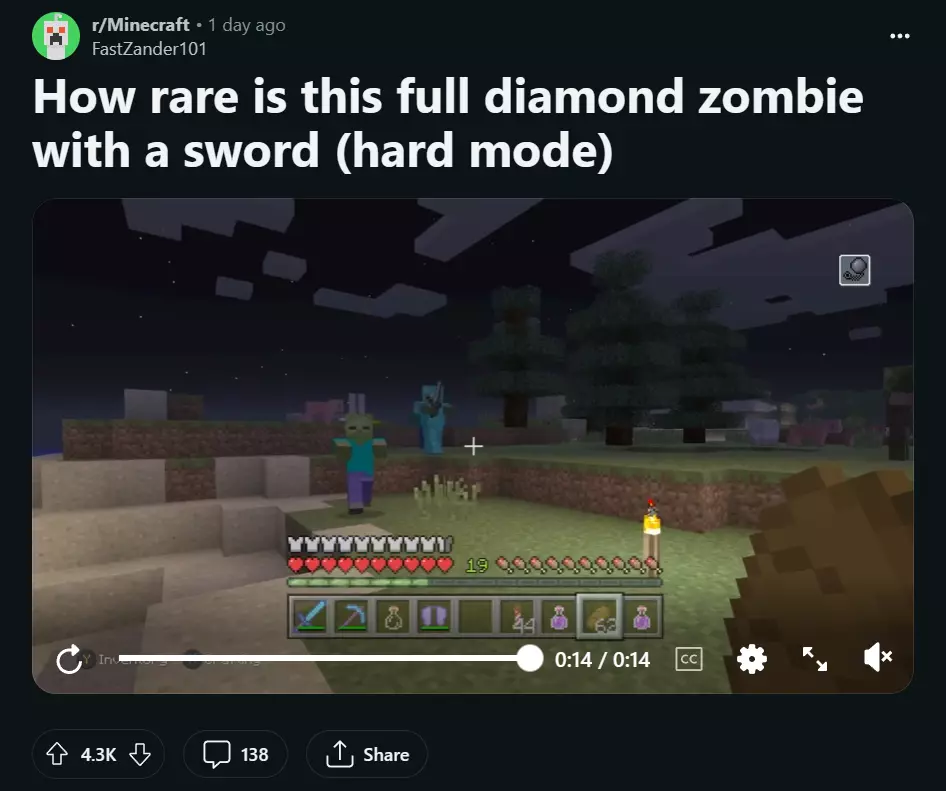 Pemain Minecraft Ini Temukan Zombie yang Penuh Armor Diamond!