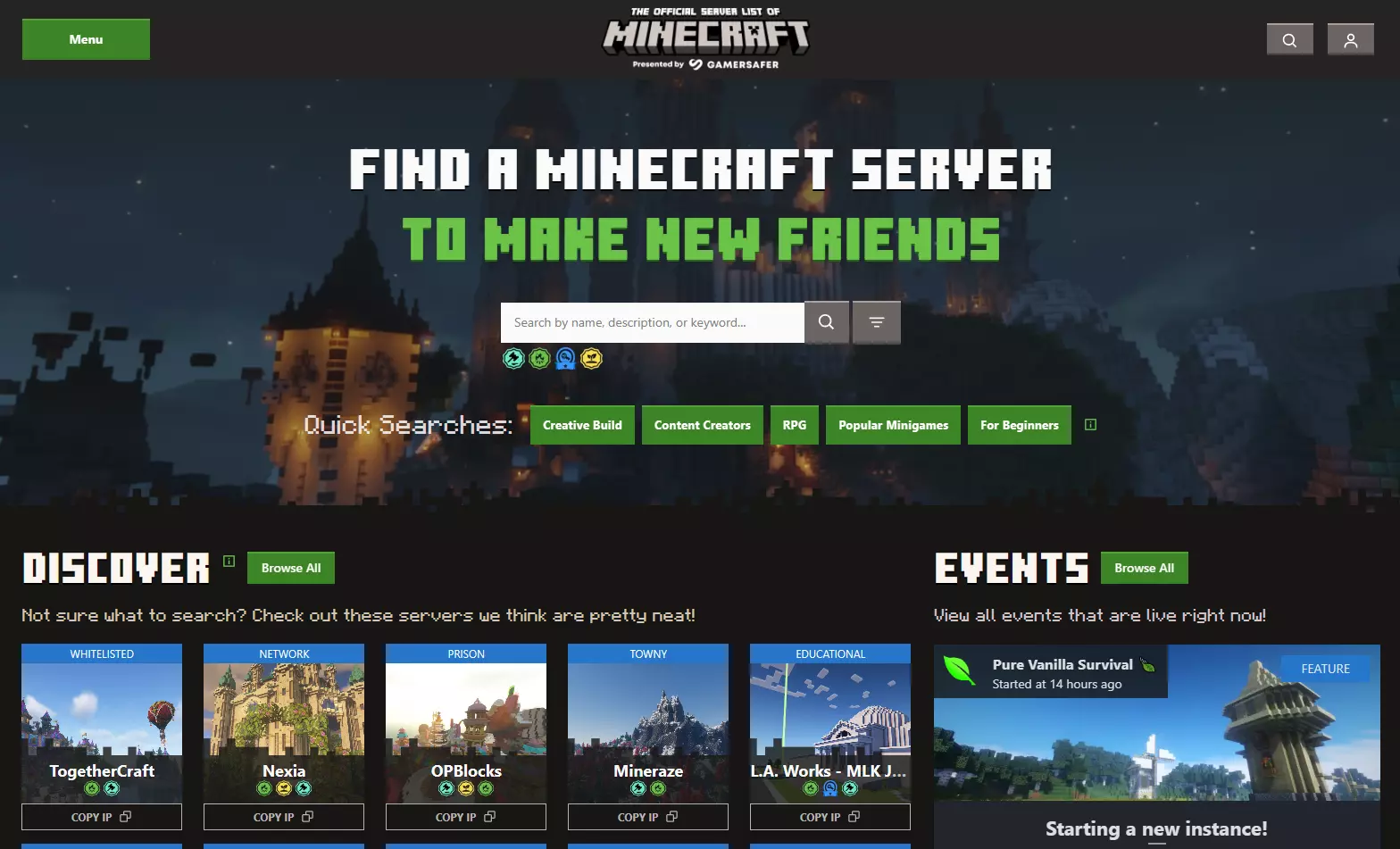 Situs The Official Minecraft Server List Resmi dibuka!