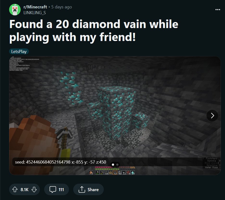 Pemain Minecraft Ini Temukan 20 Blok Diamond Sekaligus!