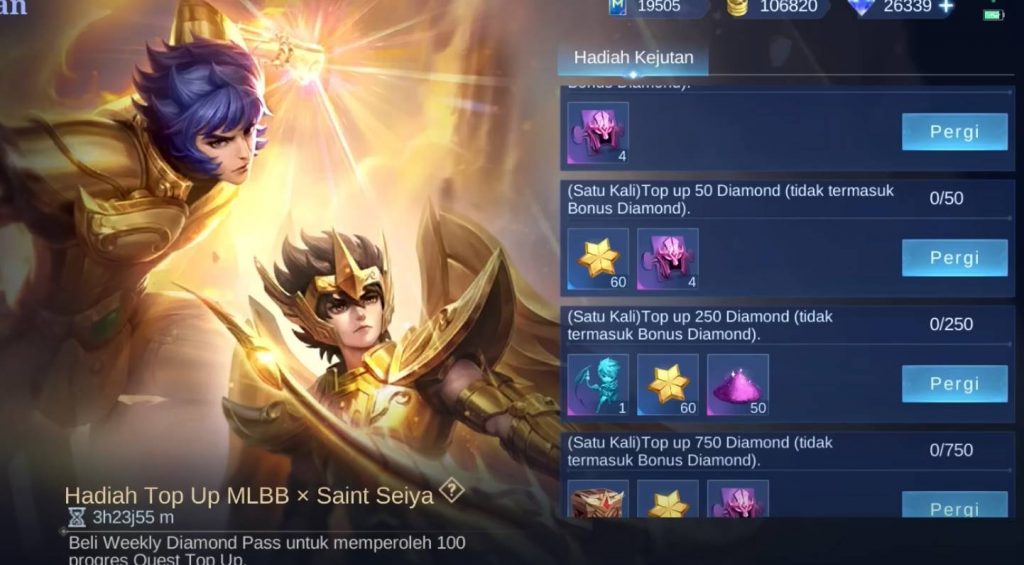 Cara Hemat Dapat 2 Skin Saint Seiya Langsung di Gacha MLBB