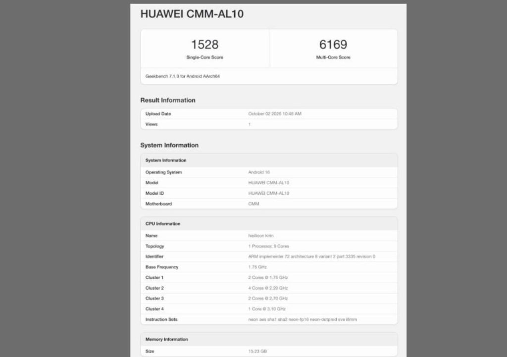 Huawei Mate 90 Pro Max Ungkap Performa Kirin 9050 Pro di Geekbench